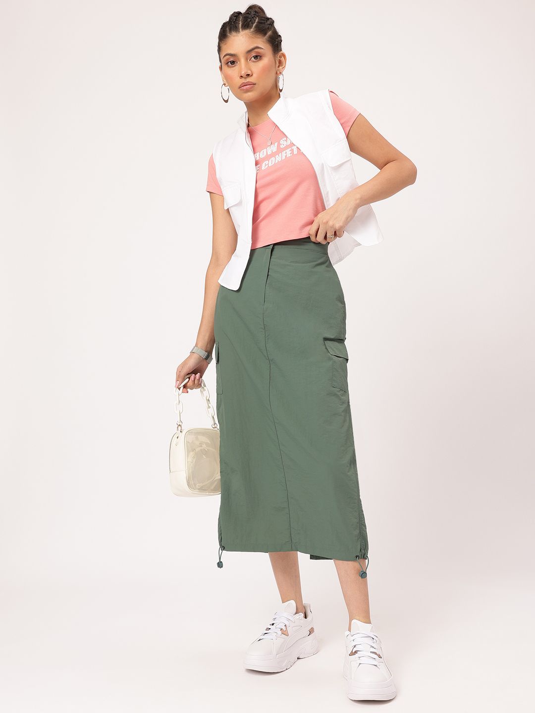 DressBerry Verdant Ventures Cargo-Style Straight Midi Skirt