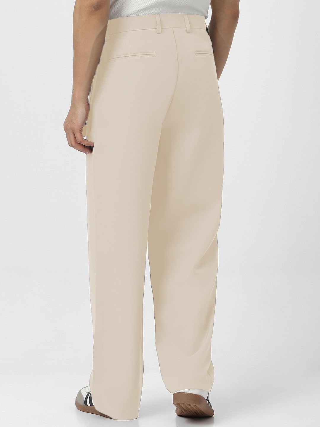 Urbano Fashion Men Cream Loose Baggy Fit Solid Korean Trousers Stretchable