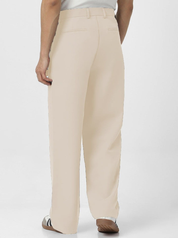 Urbano Fashion Men Cream Loose Baggy Fit Solid Korean Trousers Stretchable