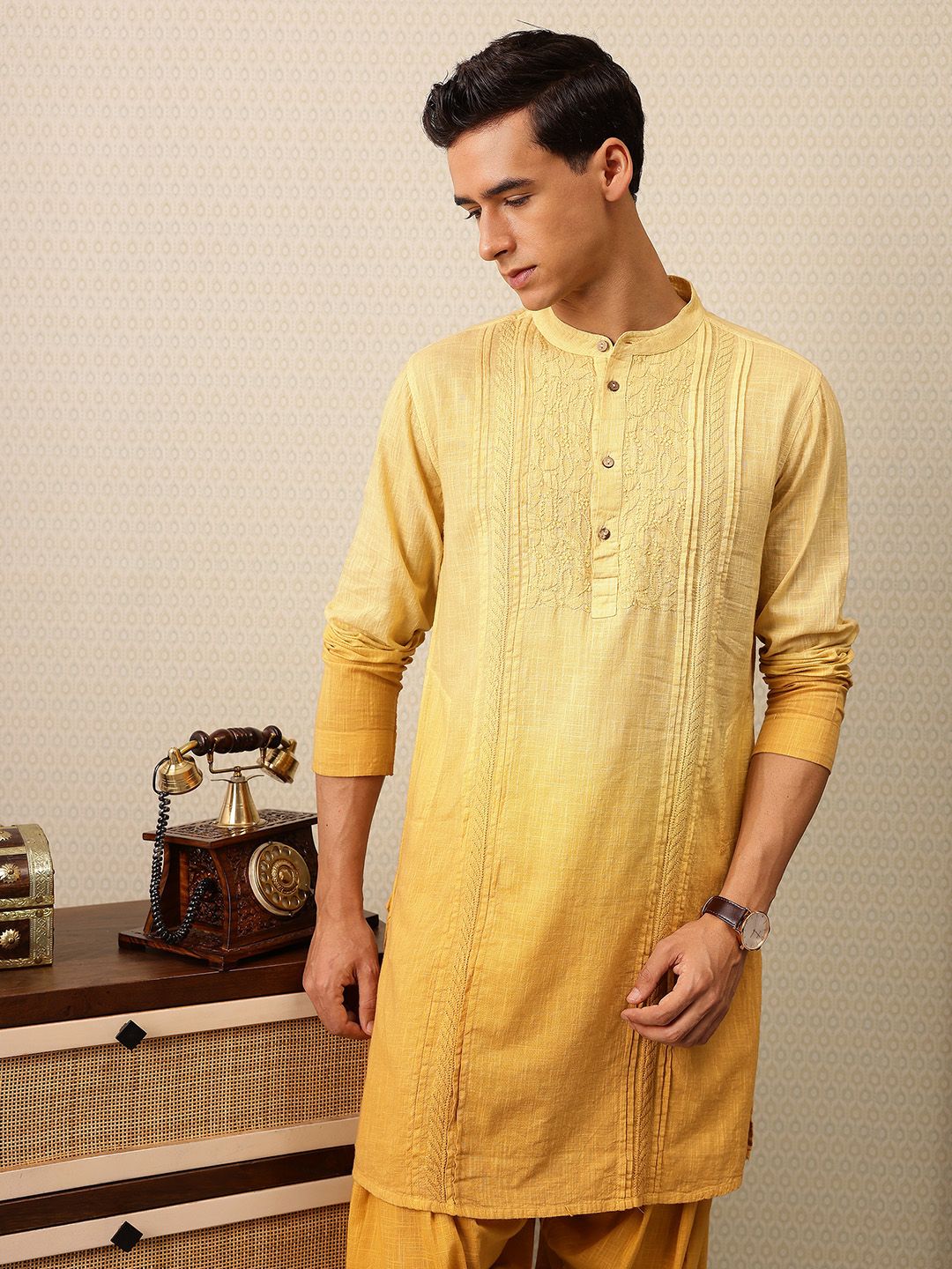 House of Pataudi Floral Embroidered Pure Cotton Jashn Kurta With Salwar