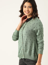 DressBerry Women Green & Black Printed Front-Open Sweater