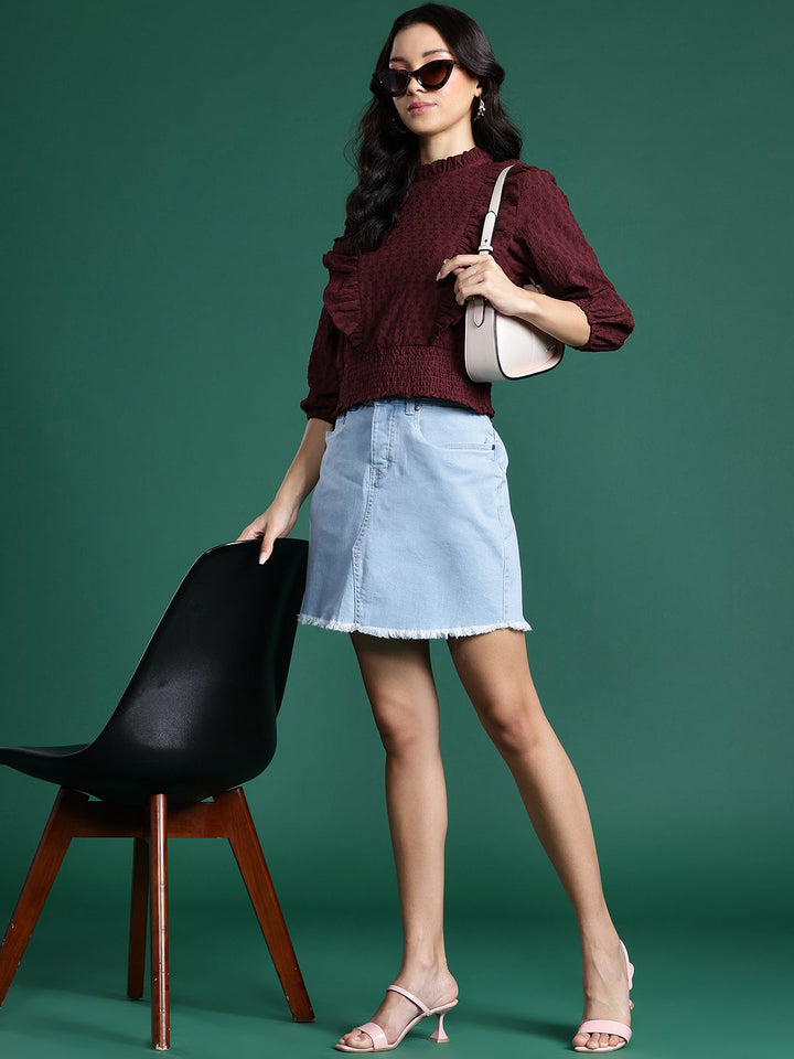 DressBerry Self-Design Ruffles Smocked Cinched Waist Top