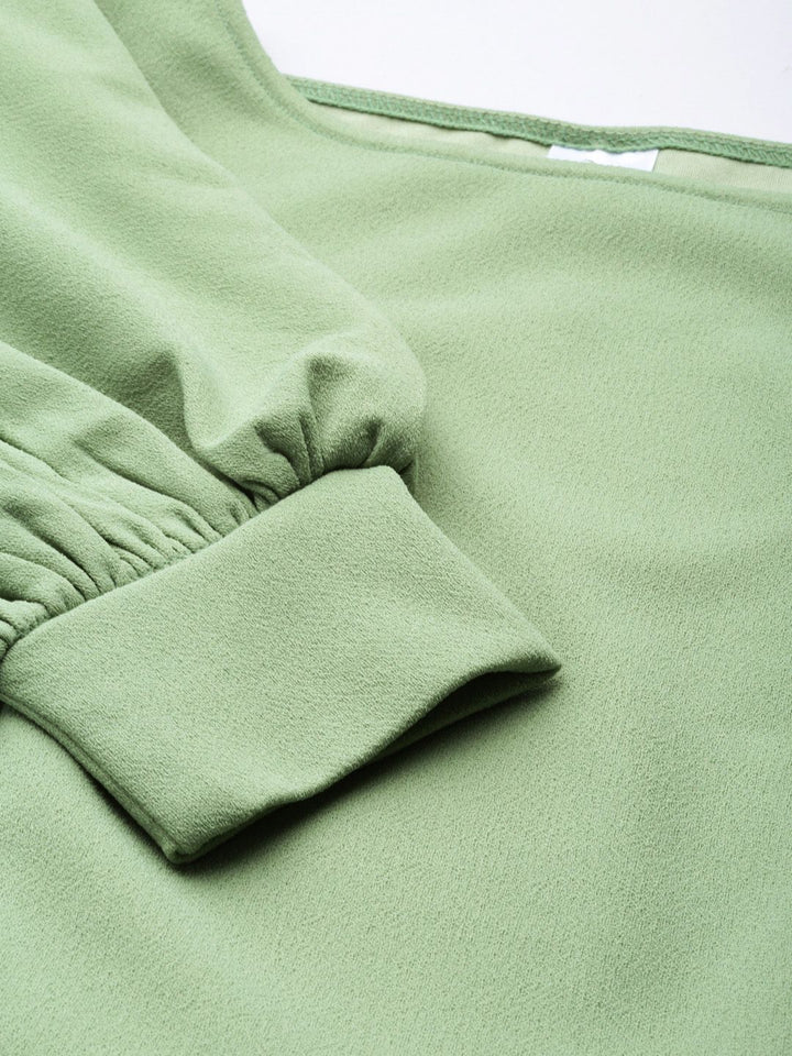 Athena Vintage Olive Green Puff Sleeves Bodycon Dress