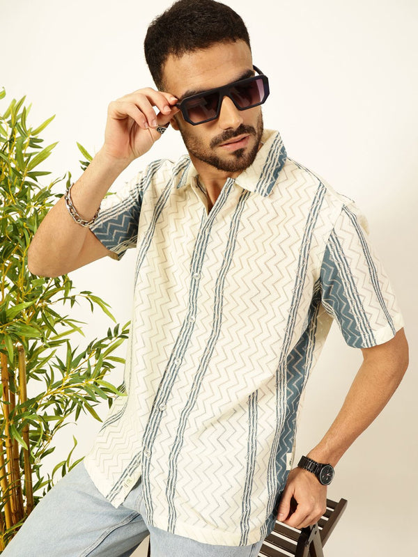 Thomas Scott Men Geometric Printed Regular Fit Semi-Sheer Casual Crochet Shirt