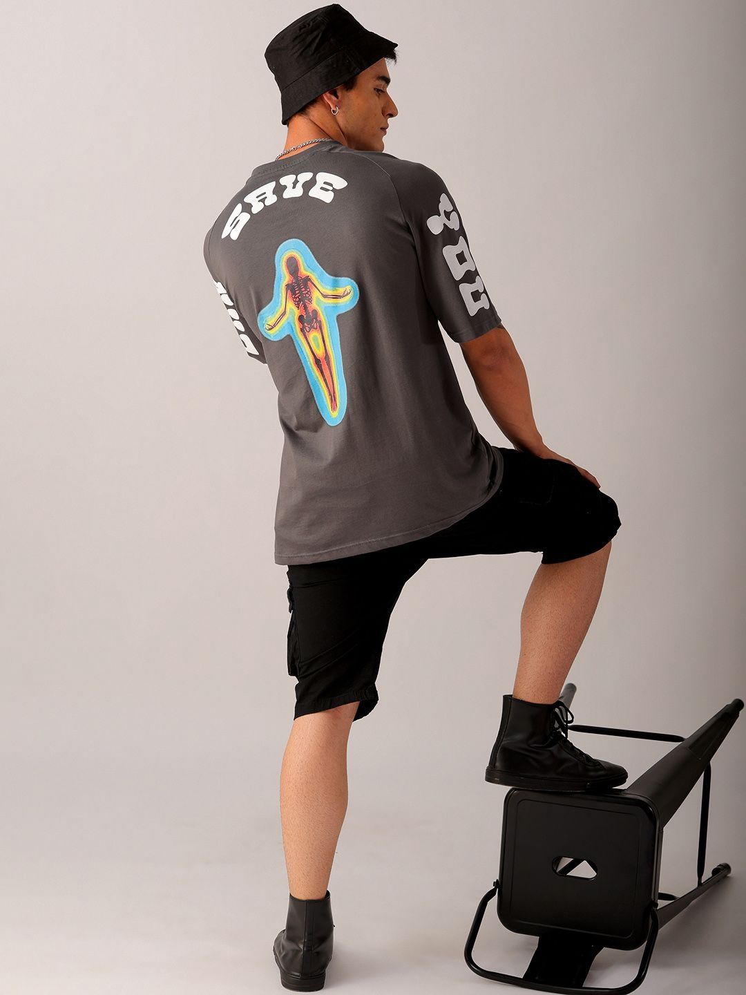 The Indian Garage Co Men Back Printed Oversized Round Neck Pure Cotton T-shirt