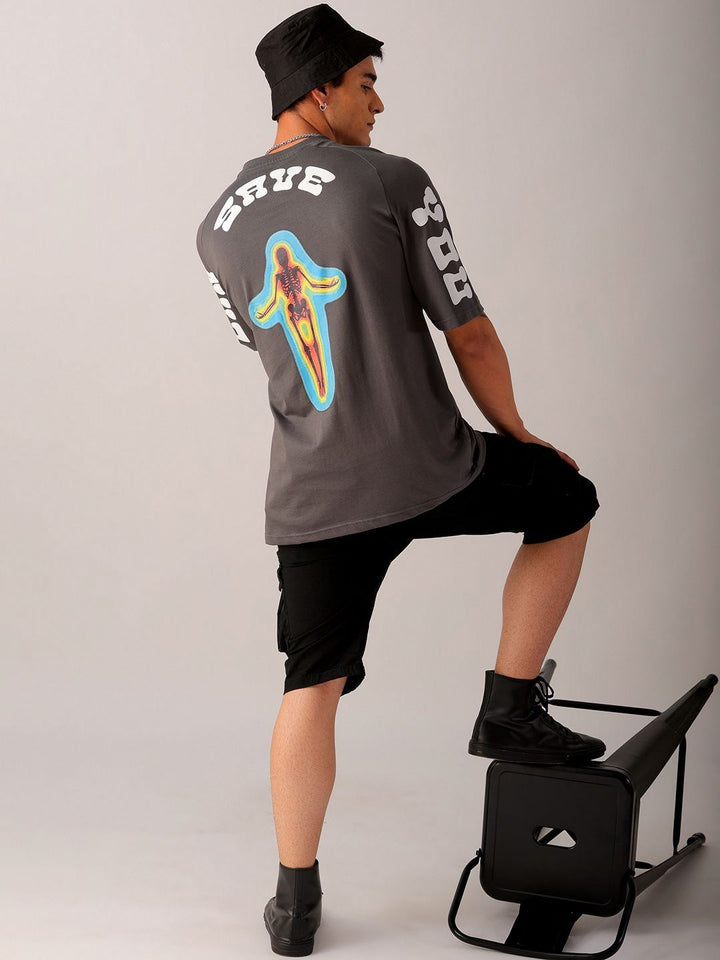 The Indian Garage Co Men Back Printed Oversized Round Neck Pure Cotton T-shirt