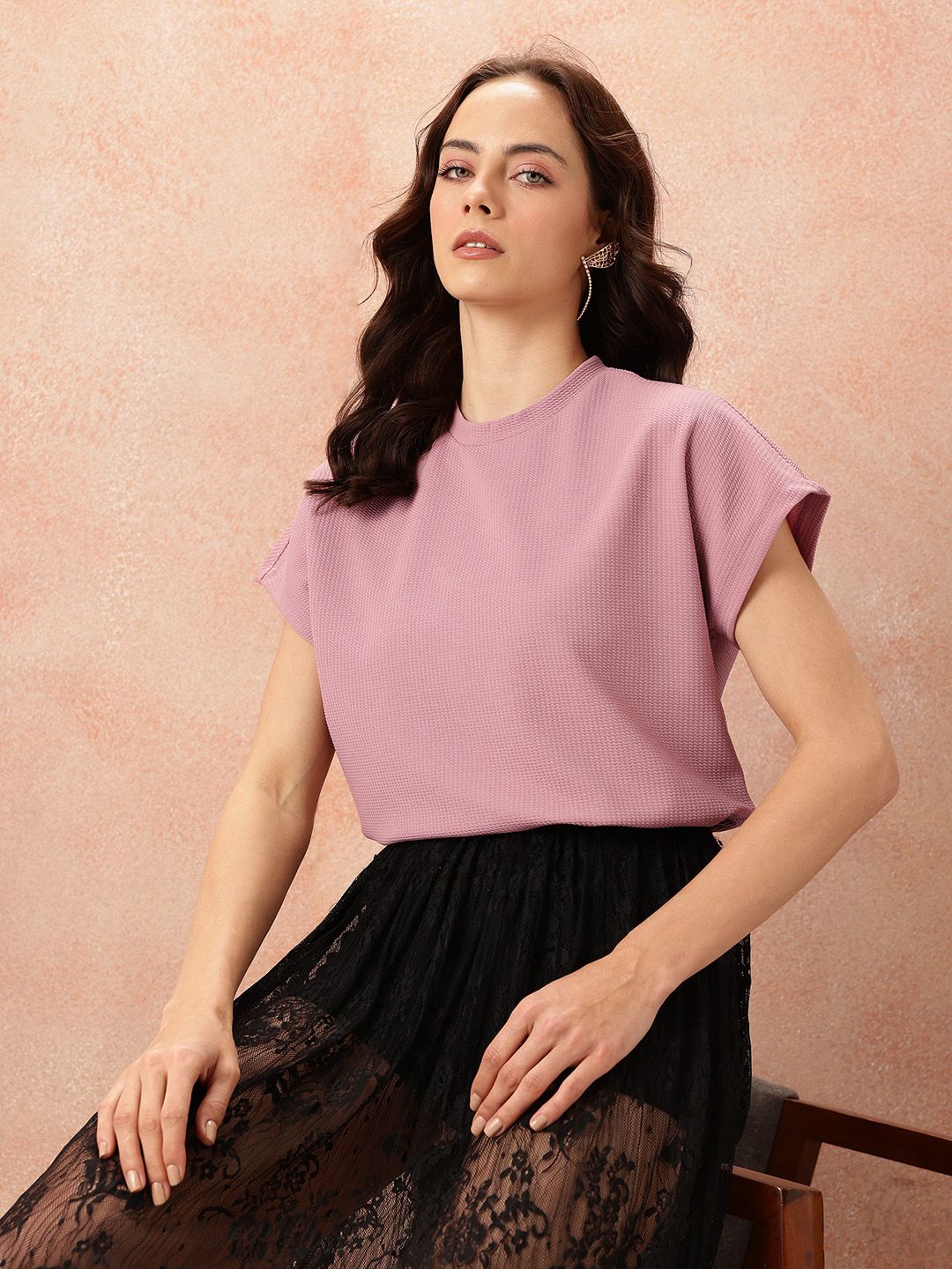 all about you Textured Extended Sleeves Top