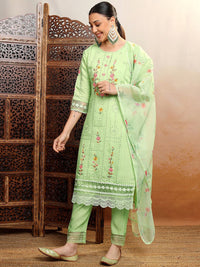Vishudh Floral Embroidered Thread Work Straight Kurta With Trousers & Dupatta