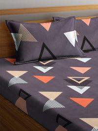 KLOTTHE Purple Geometric 300 TC Cotton Blend 1 King Bedsheet with 2 Pillow Covers
