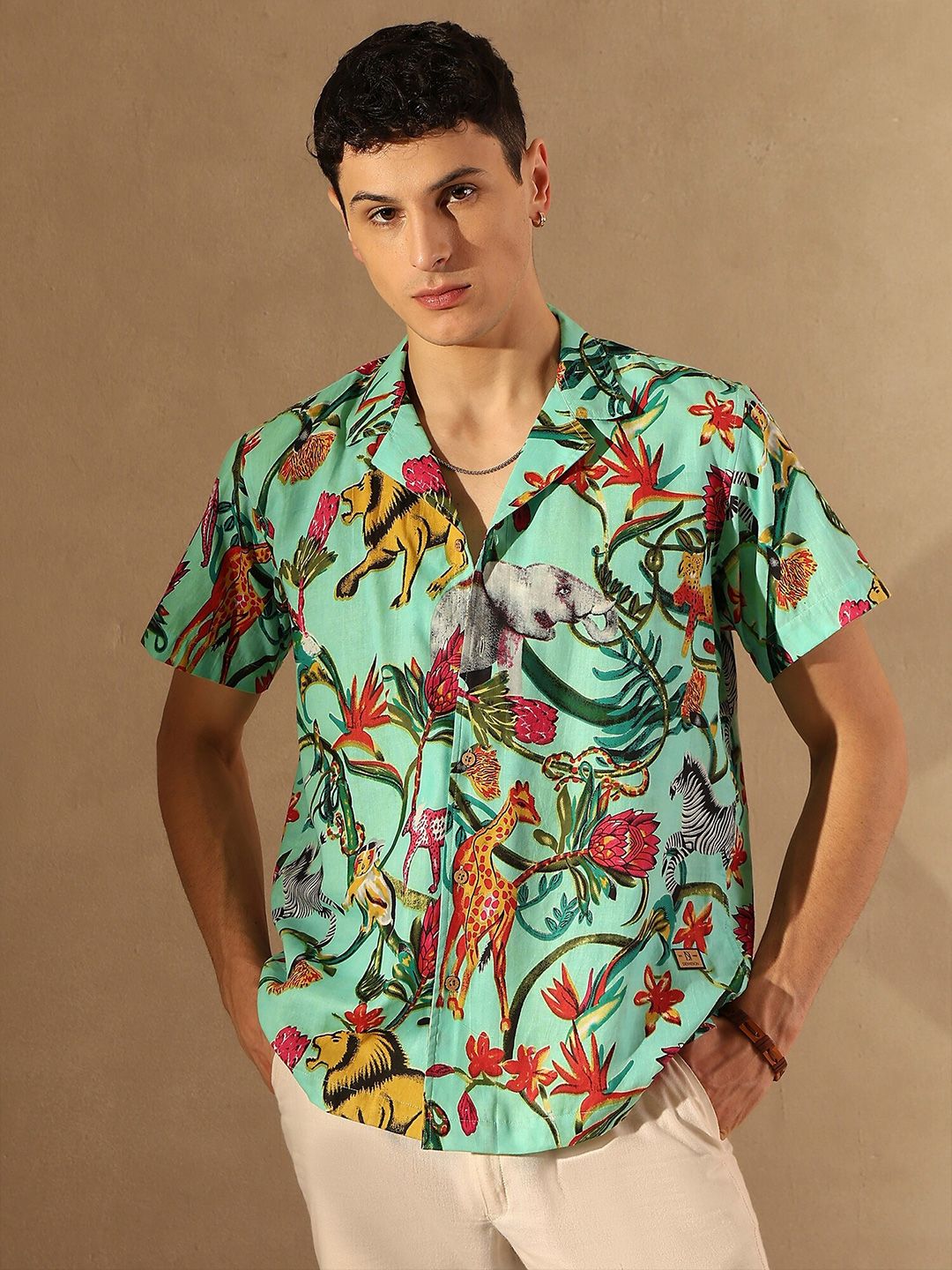 DENNISON Tropical Printed Cuban Collar Oversized Shirt