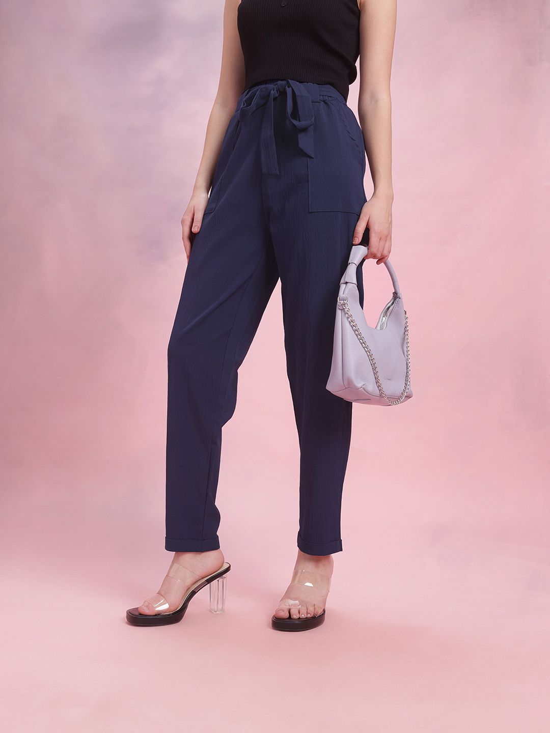 DressBerry Women Crinkled Belted Trousers