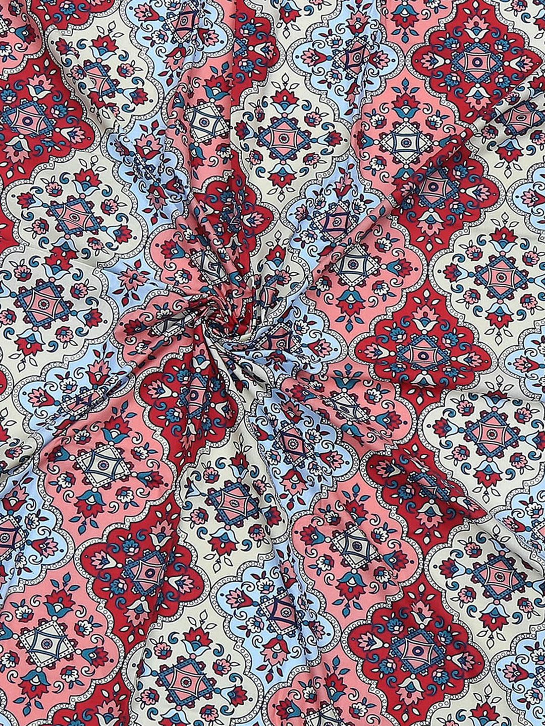 Monte Carlo Maroon & Blue Ethnic Motifs Cotton 144 TC Single Bedsheet Set-2.29 m x 1.52 m