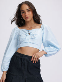 DressBerry Pastel Paradise Tie-Up Pleated Smocked Back Crop Top