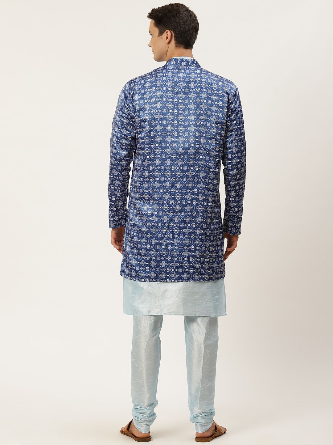 SOJANYA Men Turquoise Blue Kurta with Churidar & Jacket