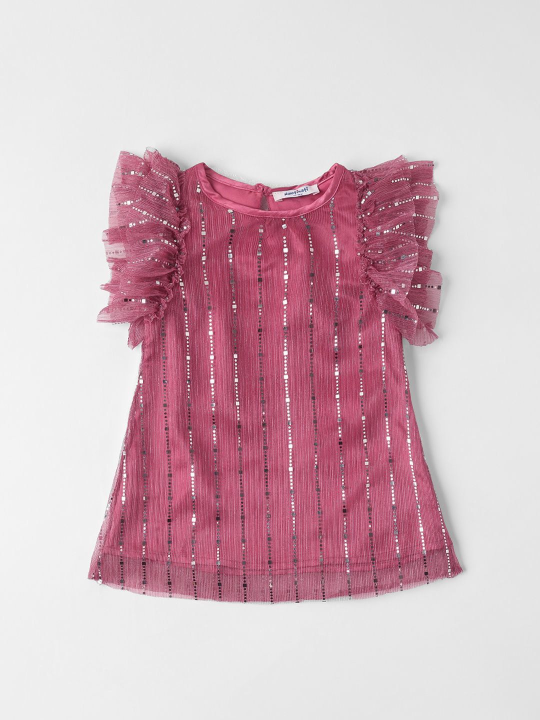 Nauti Nati Girls Embellished Flutter Sleeve Net A-Line Dress