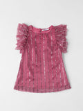 Nauti Nati Girls Embellished Flutter Sleeve Net A-Line Dress