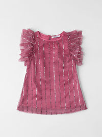 Nauti Nati Girls Embellished Flutter Sleeve Net A-Line Dress