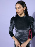 STREET 9 Women Beautiful Grey Solid Velvet Dress