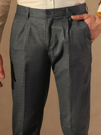 DENNISON Men Tapered Fit Self Check Pleated Trouser