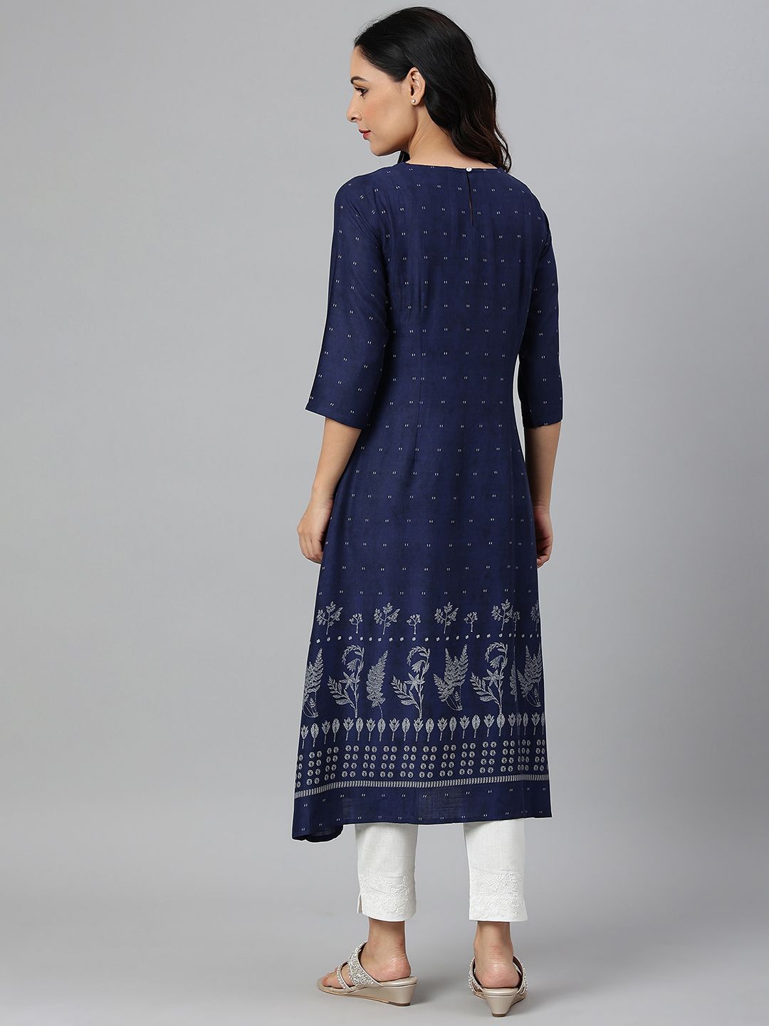 W Women Blue Ethnic Motifs Printed Handloom Kurta