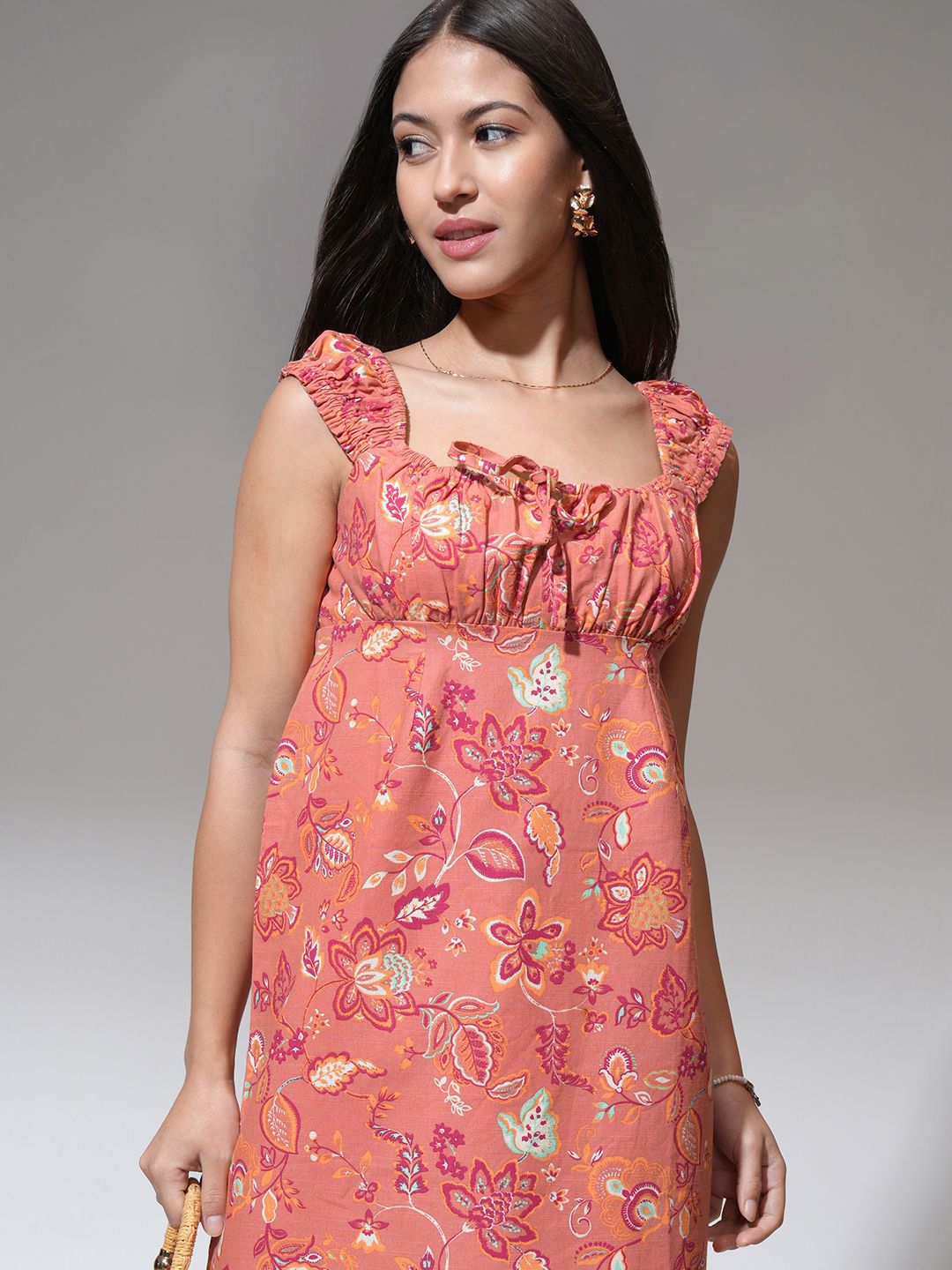 Tokyo Talkies Women Floral Print Ruffled Sheath Mini Dress