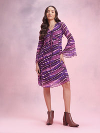 DressBerry Printed Tie-Up Net A-Line Dress