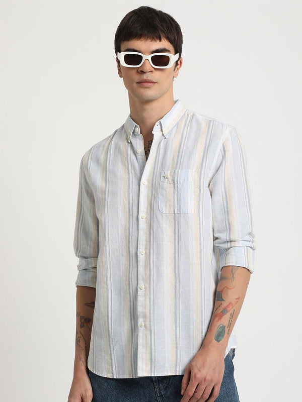 THE BEAR HOUSE Striped Slim Fit Cotton Linen Shirt