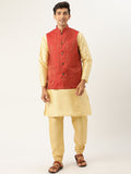 SOJANYA Men Beige Solid Kurta Set With Ethnic Motifs Nehru Jacket