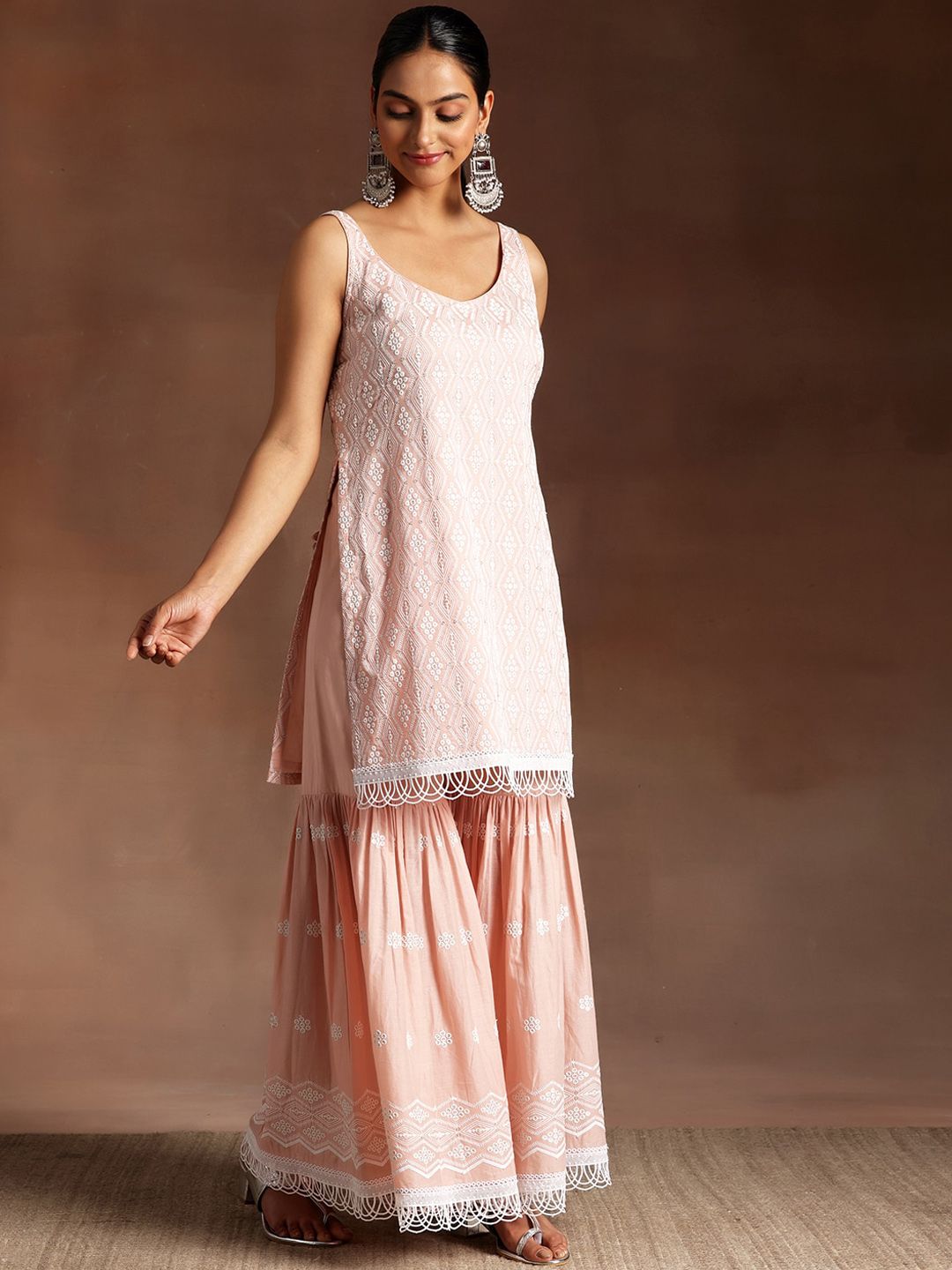 Libas Ethnic Motifs Embroidered Sequinned Pure Cotton Kurta with Sharara & Dupatta