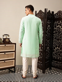 House of Pataudi Embroidered Mandarin Collar Mirror Work Jashn Kurta