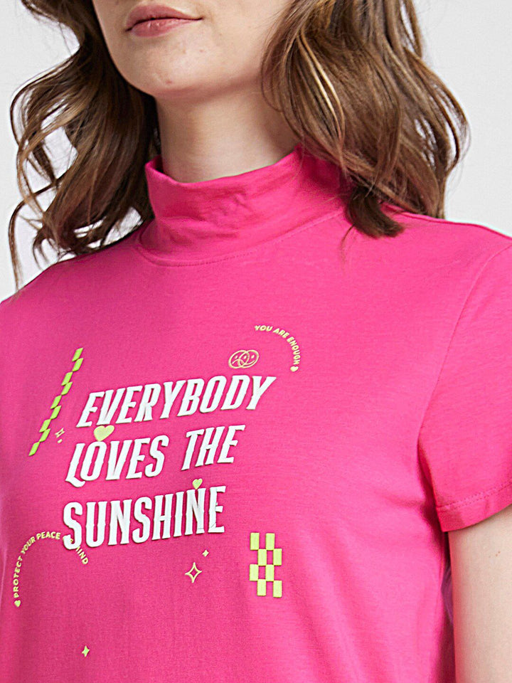 SPYKAR Typography Printed High Neck Cotton T-shirt