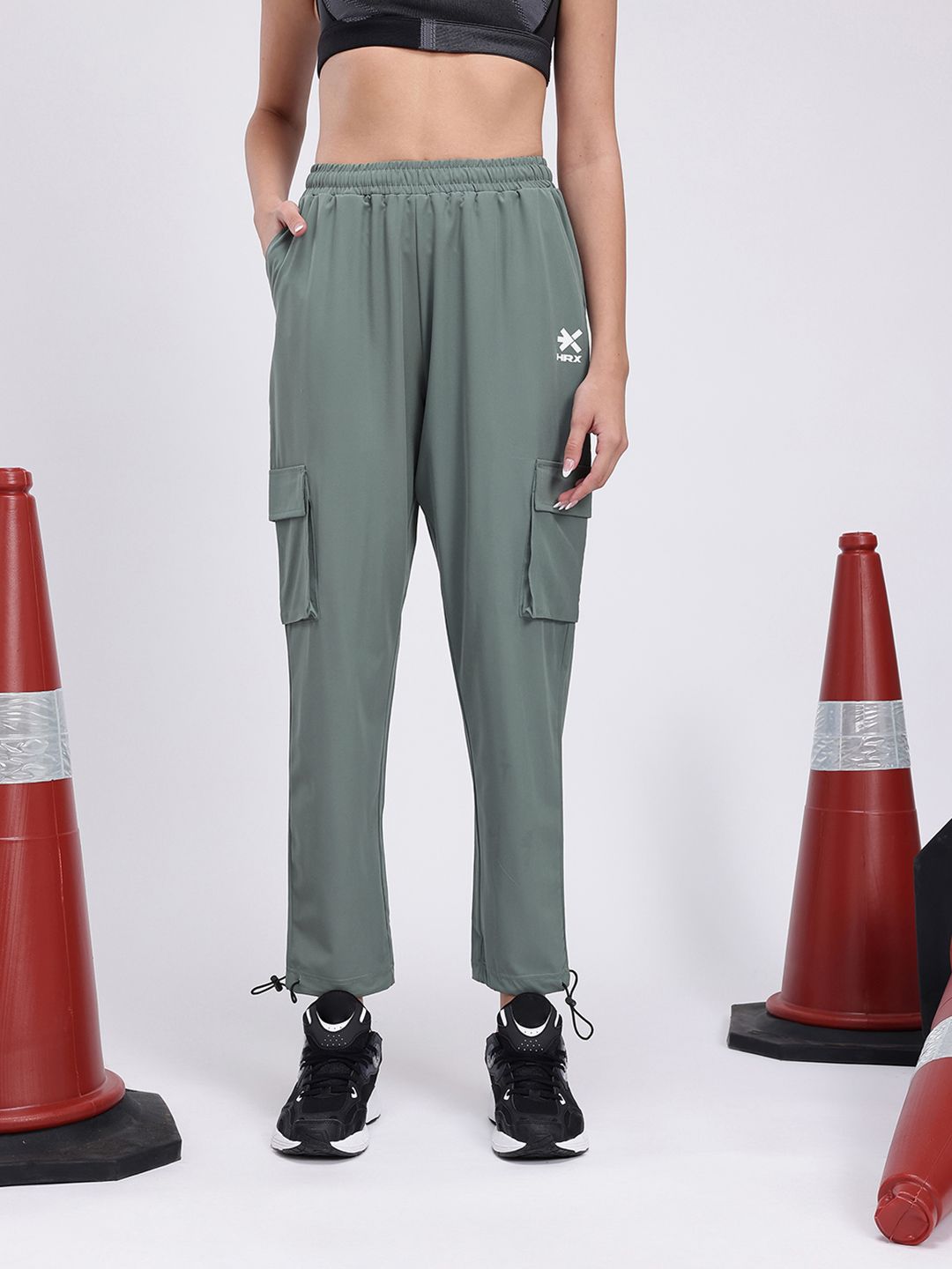 HRX by Hrithik Roshan Women Mid-Rise Cropped Lifestyle Cargos with Toggle Hem