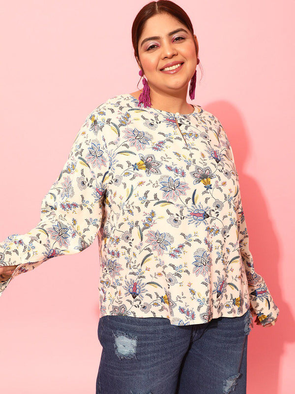 CURVY STREET Plus Size Floral Printed Top