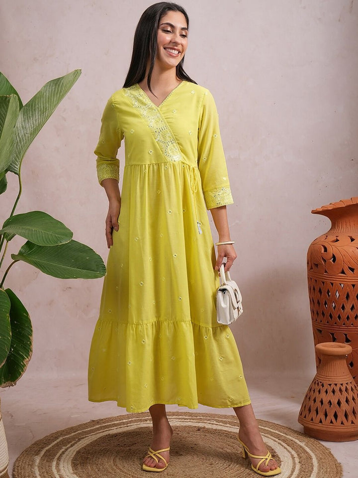 Vishudh Floral Embroidered Gathered  A Line Midi Dress