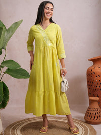 Vishudh Floral Embroidered Gathered  A Line Midi Dress