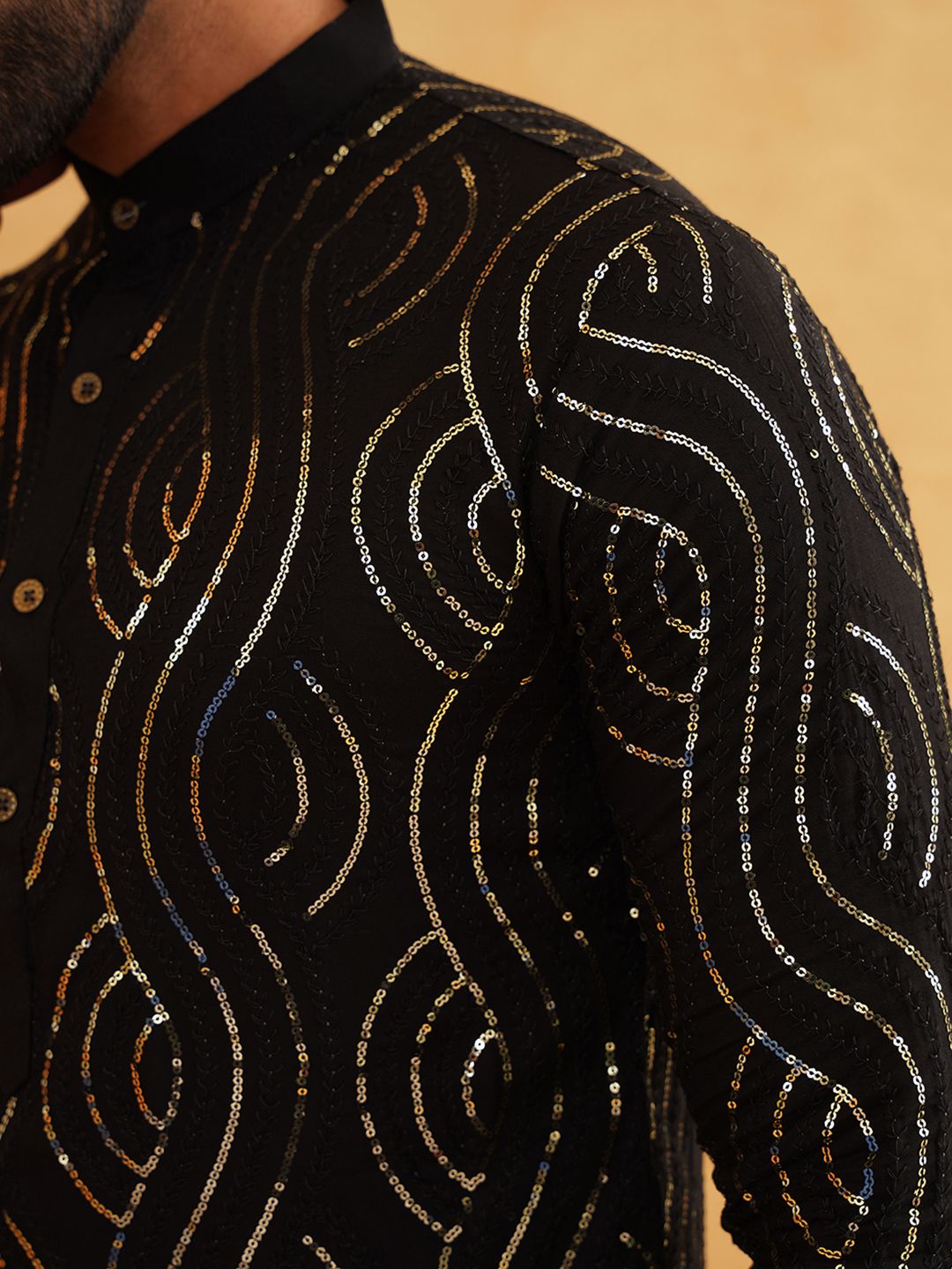 SOJANYA Embroidered Sequinned Pure Cotton Kurta With Churidar