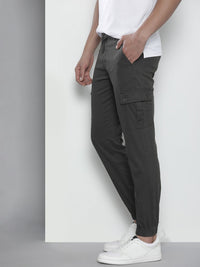 The Indian Garage Co Men Charcoal Grey Slim Fit Cargos Trousers