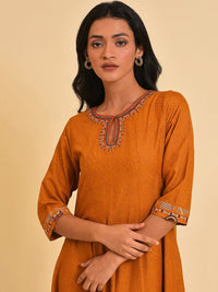 W Keyhole Neck Ethnic Motifs Printed Embellished A-Line Ethnic Dress