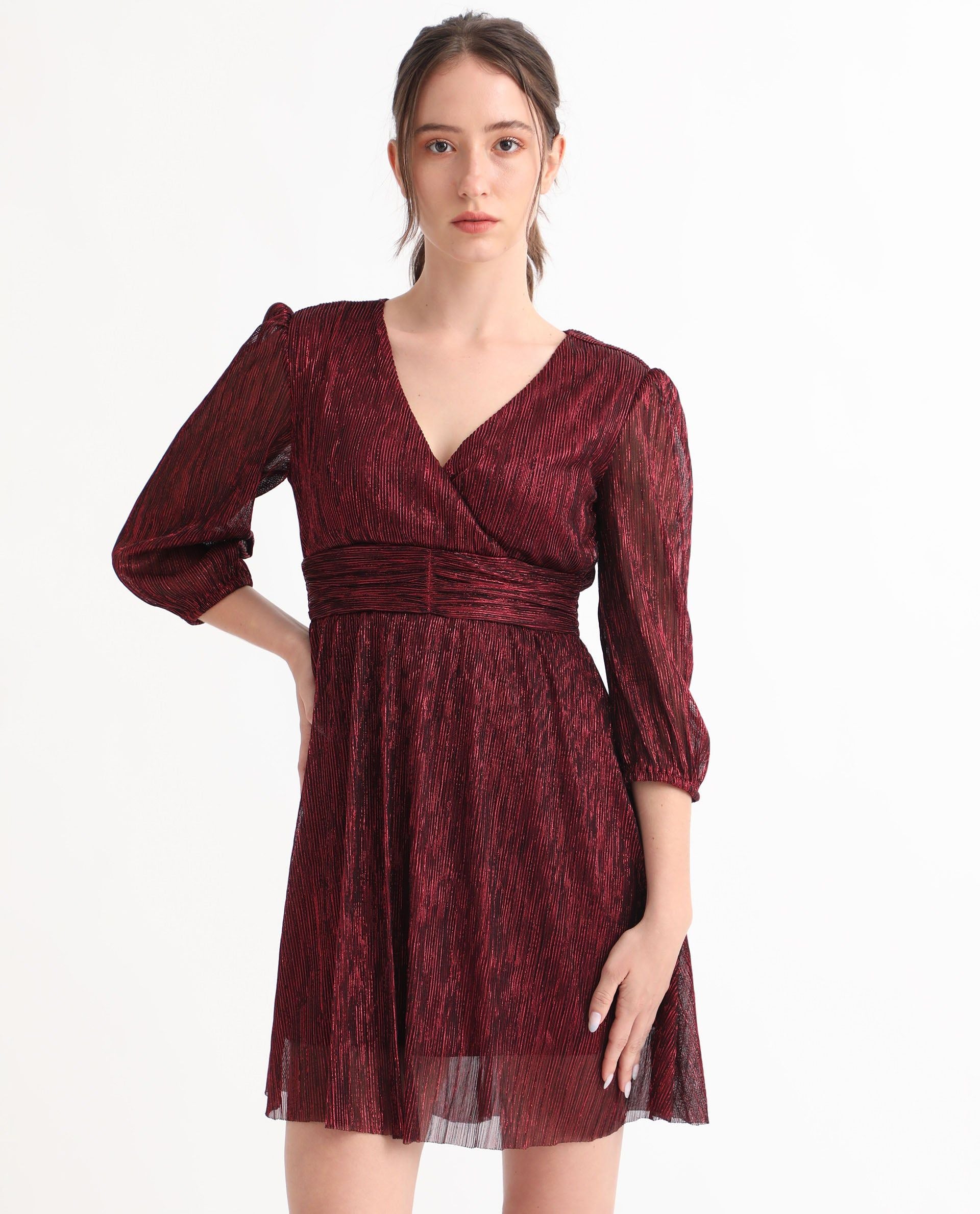 RAREISM V-Neck Fit & Flare Dress