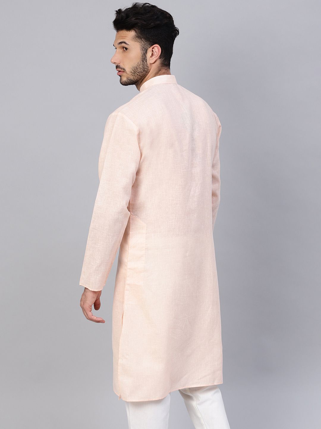 SOJANYA Kurta Lurus Pepejal Berwarna Peach Lelaki