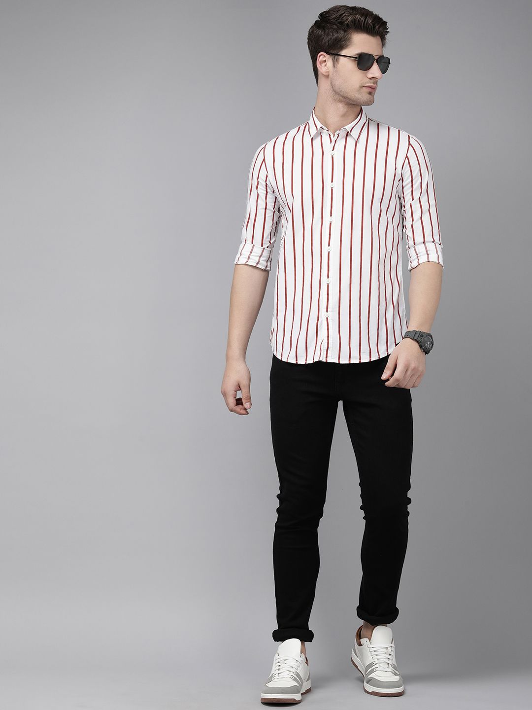 SPYKAR Slim Fit Striped Pure Cotton Casual Shirt