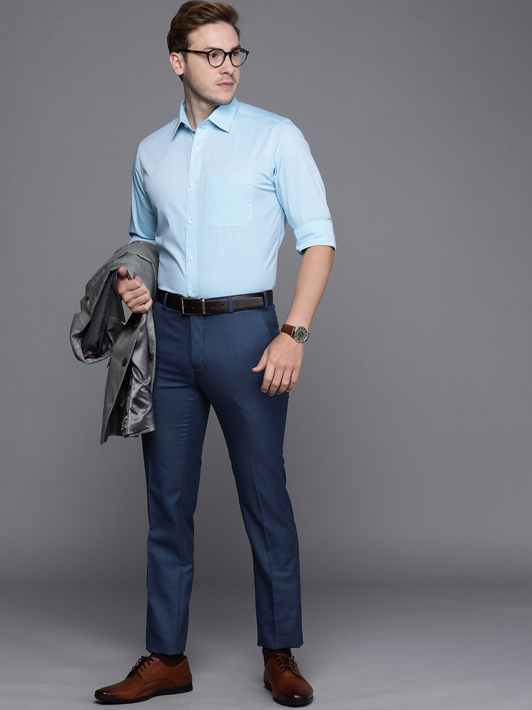 Raymond Men Solid Slim Fit Flat Front Formal Trousers