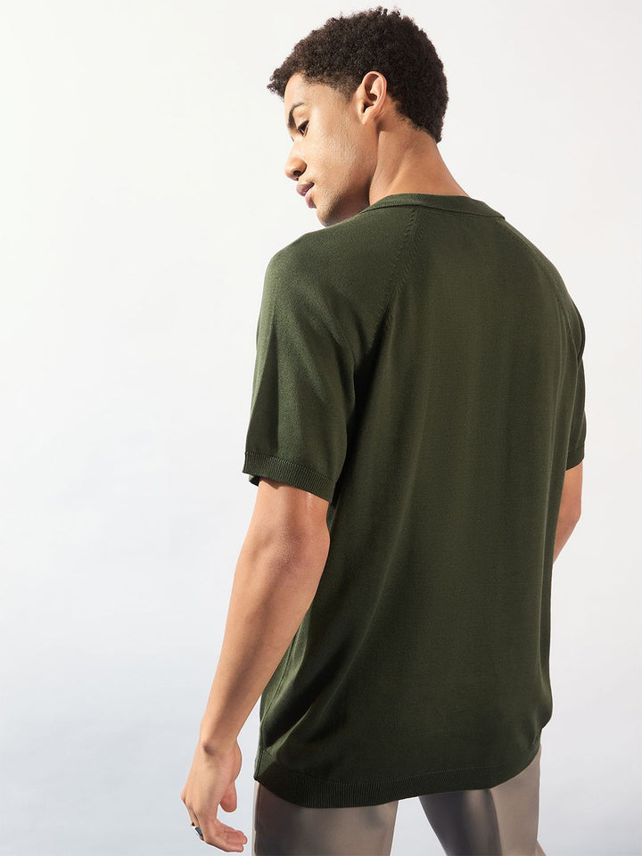 DENNISON Men Stretchex Solid Polo Collar Cotton Oversized T-shirt