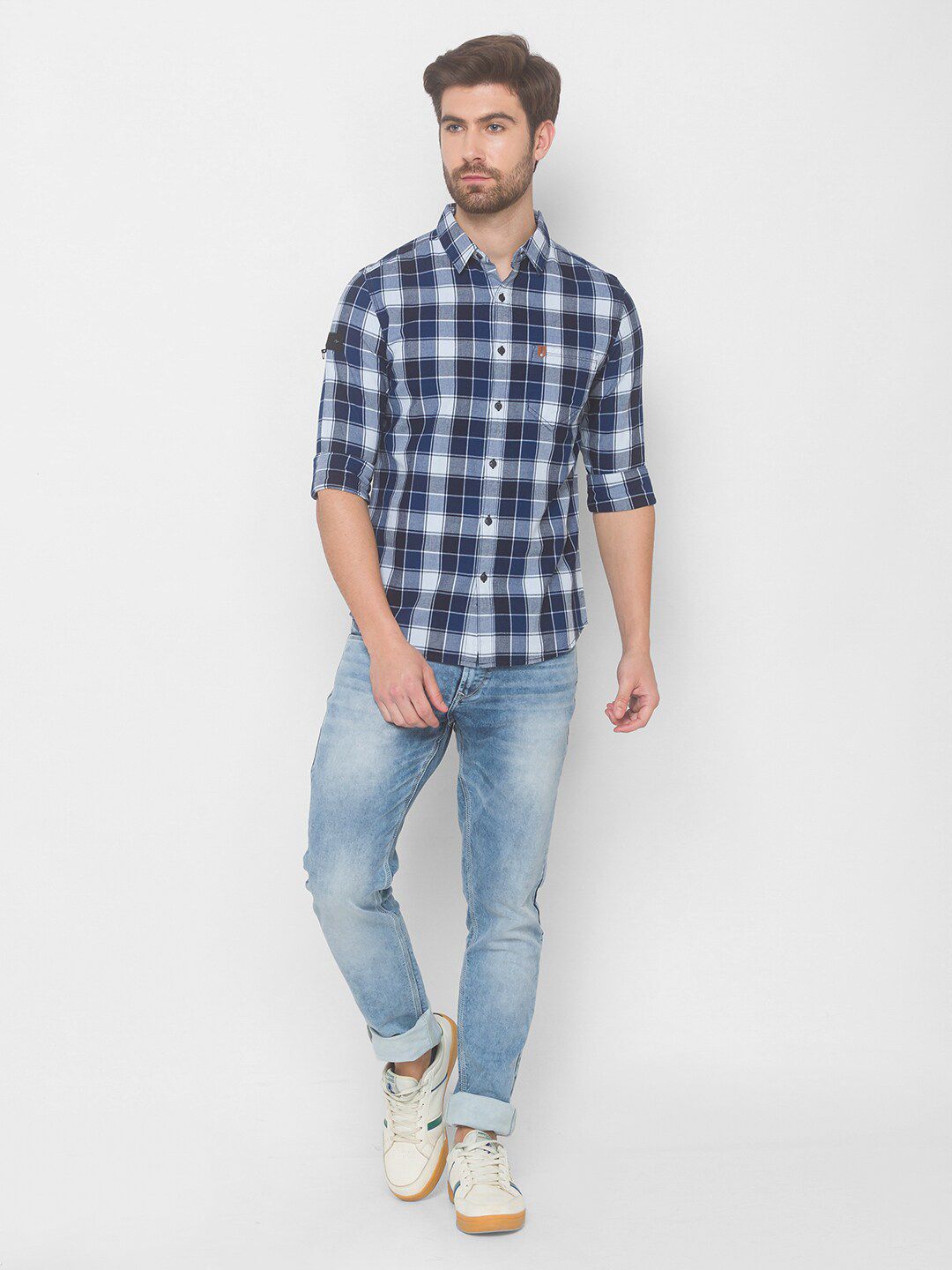 SPYKAR Men Blue Tartan Checks Checked Casual Shirt