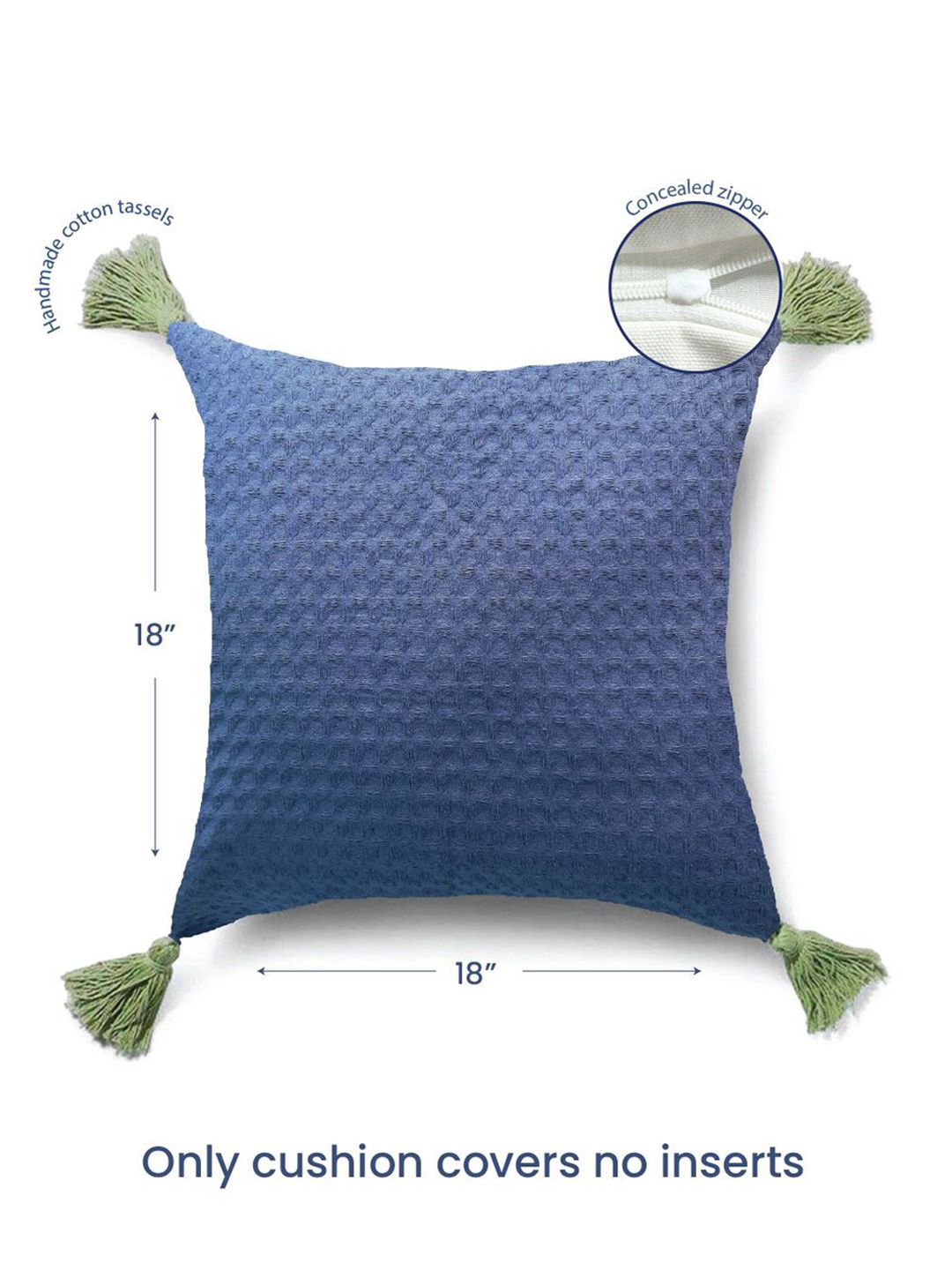 URBAN SPACE Navy Blue & Green 2 Pieces Checked Pure Cotton Square Cushion Covers