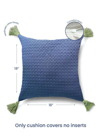 URBAN SPACE Navy Blue & Green 2 Pieces Checked Pure Cotton Square Cushion Covers