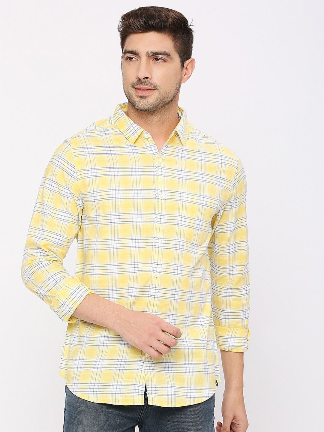 SPYKAR Slim Fit Tartan Checks Opaque Checked Cotton Casual Shirt
