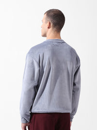 The Indian Garage Co Men Oversized Self Design Corduroy Crew Neck Sweatshirt