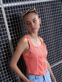 SASSAFRAS Peach-Coloured Square Neck Tank Top