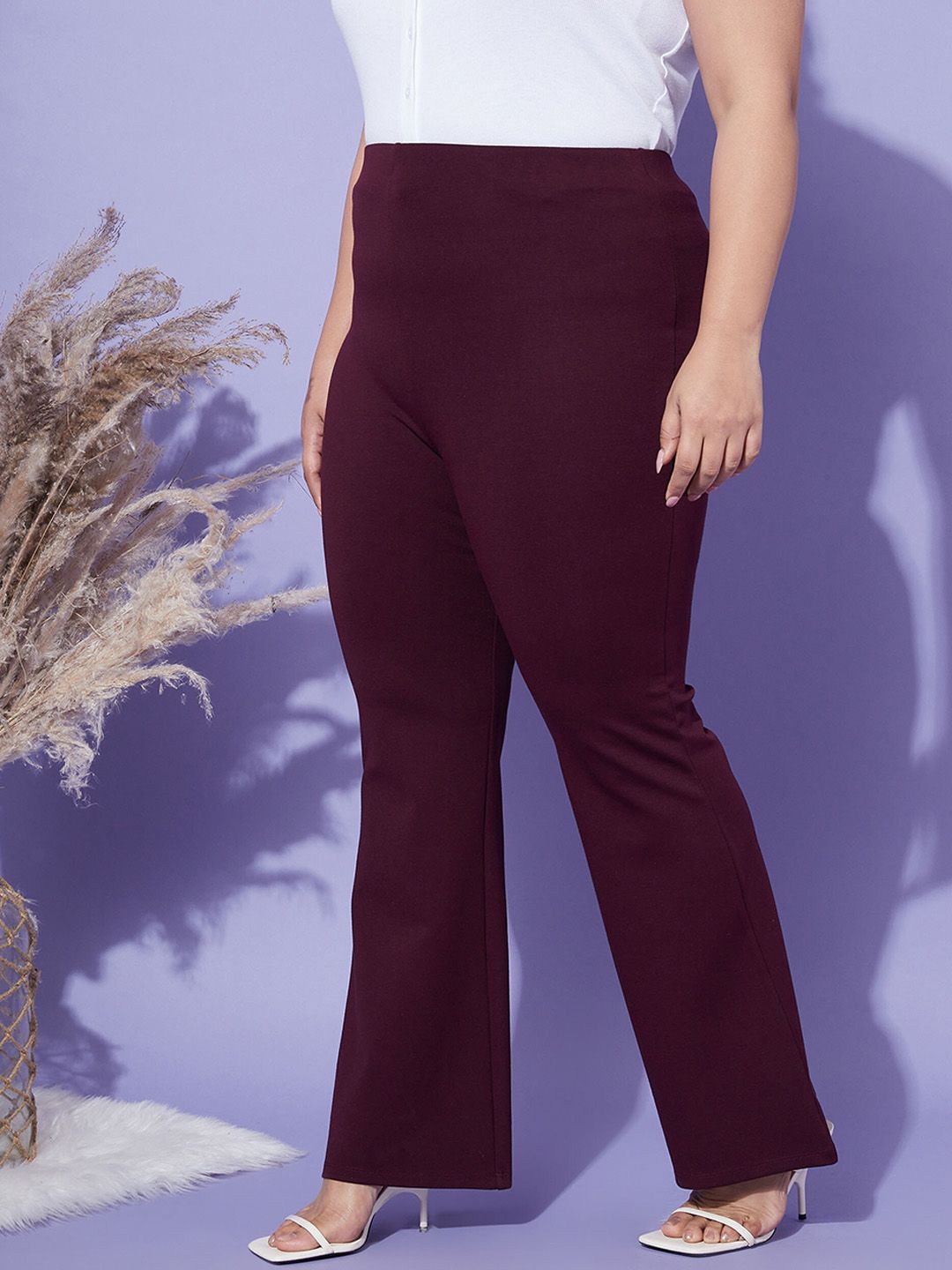 SASSAFRAS Curve Women  4-Way Stretch Bell Bottom High-Rise Trousers